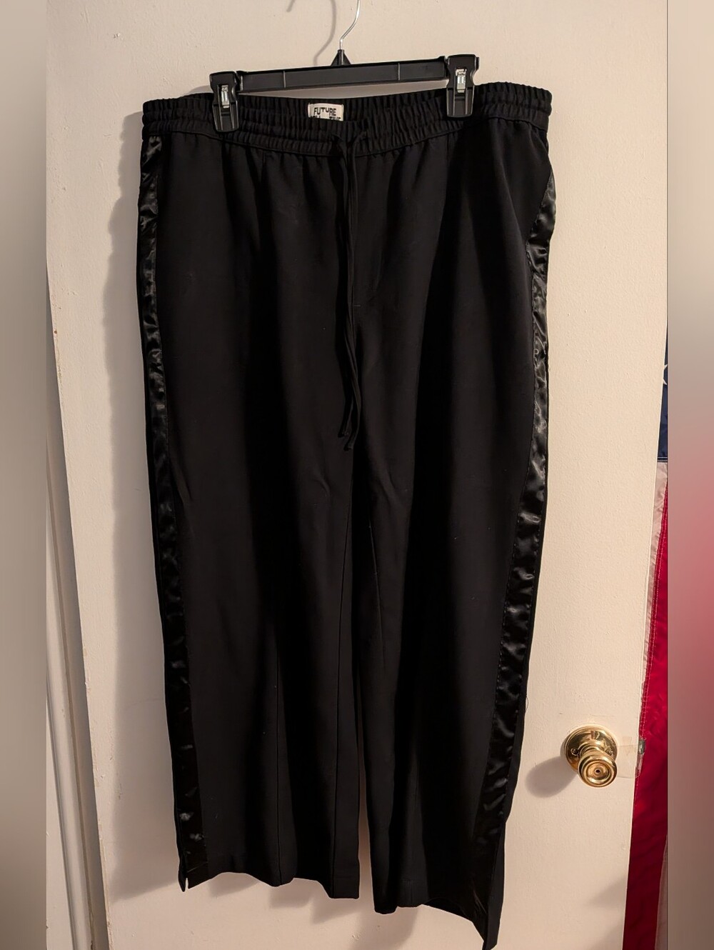 Wide Leg Satin-Trim Black Pants for Women